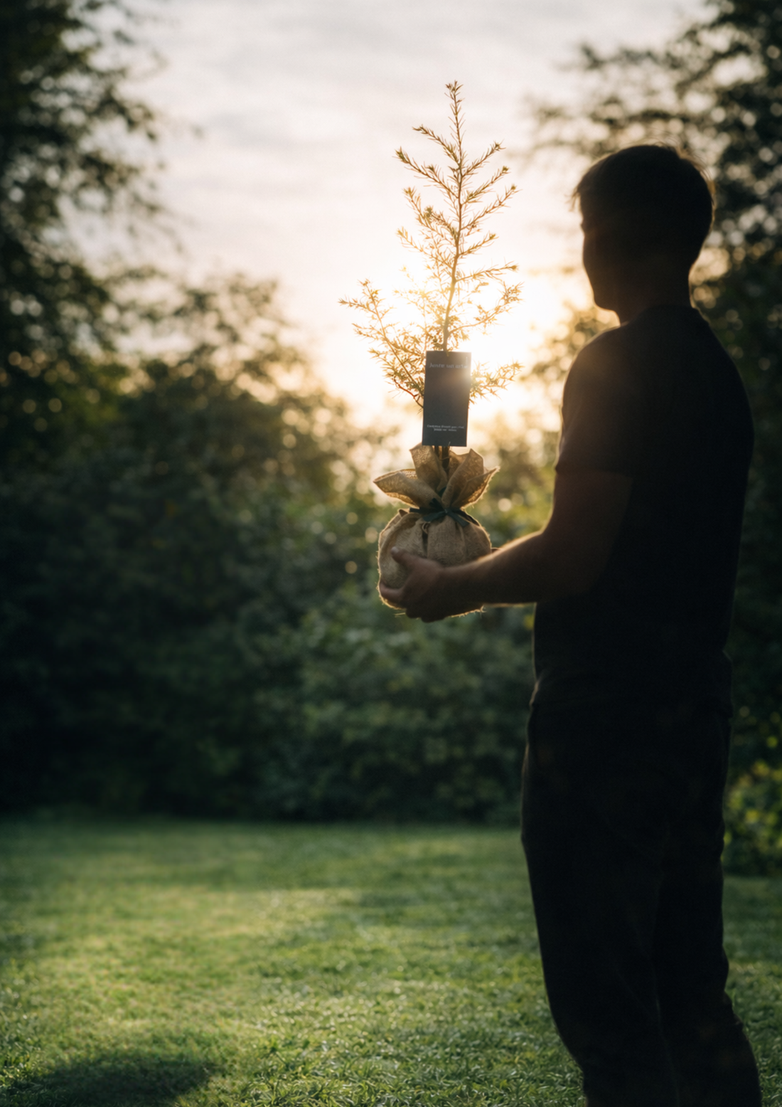 Arbre offert comme cadeau écologique planté dans un jardin pour symboliser un événement important
